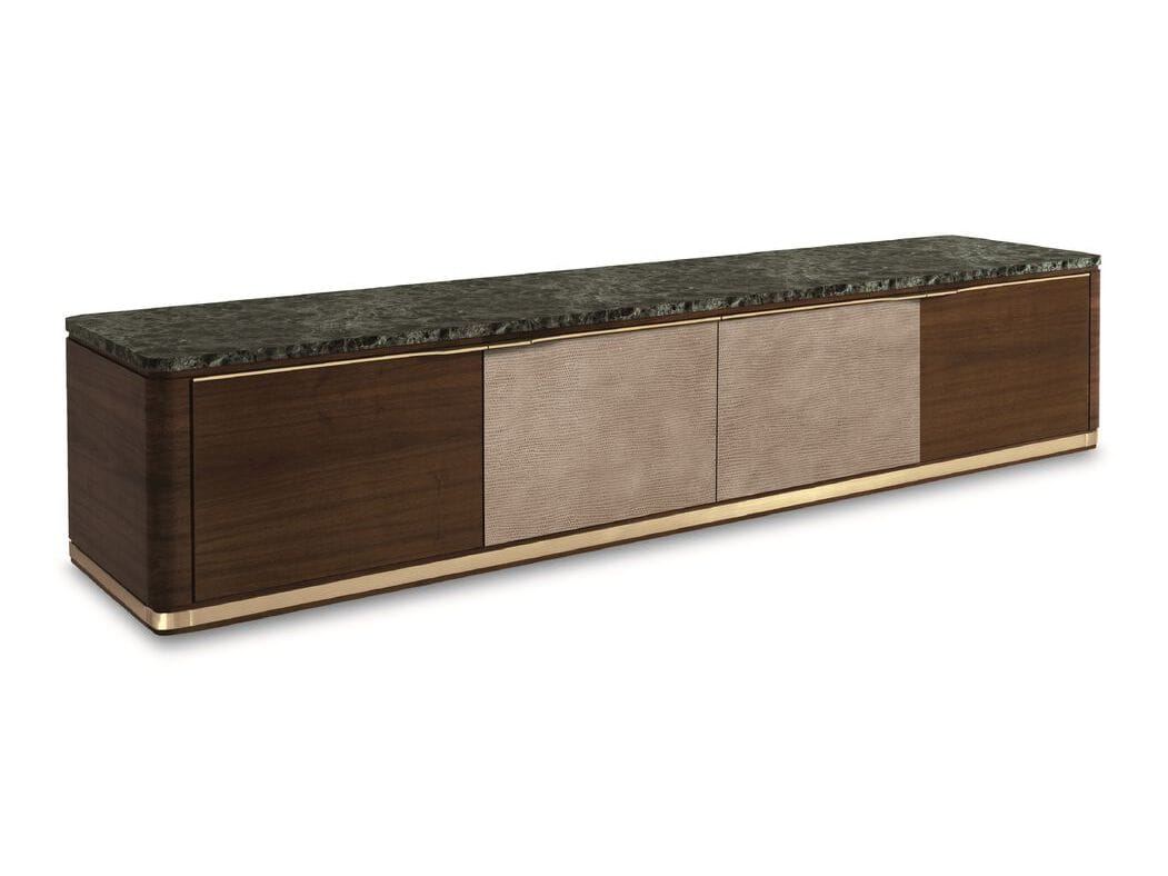 Низкий телевизор из дерева и мрамора с кожаными вставками Hurtado Evolution ARCH-00096367 - Вид №1