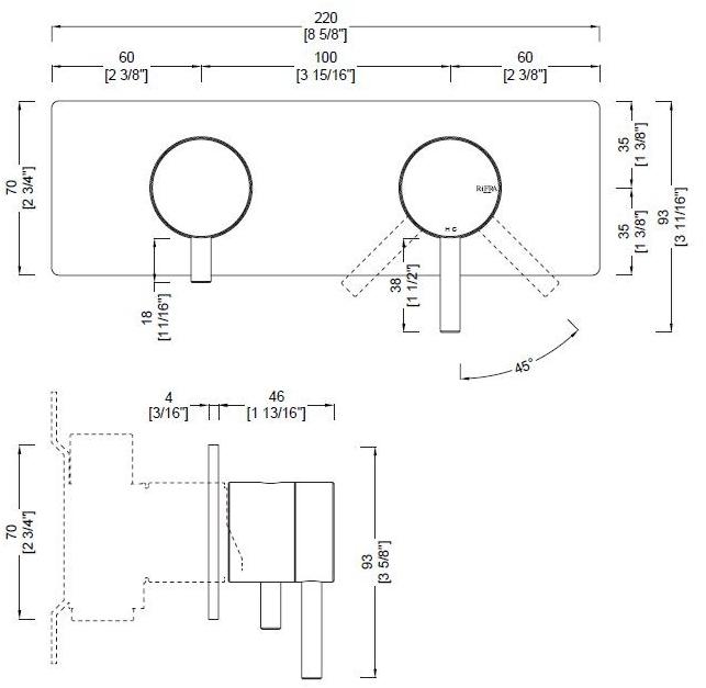 RIFRA Смеситель для душа из нержавеющей стали на 2 отверстия с переключателем Forty 1210241/2 - Вид №2