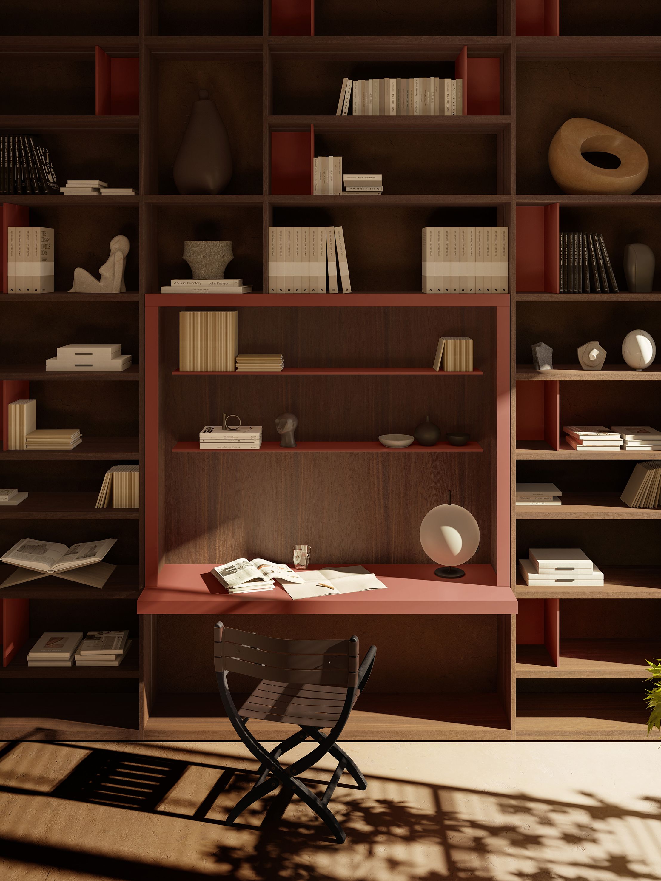 Деревянный секционный настенный книжный шкаф с письменным столом Boffi Антиб ARCH-00100669 - Вид №1