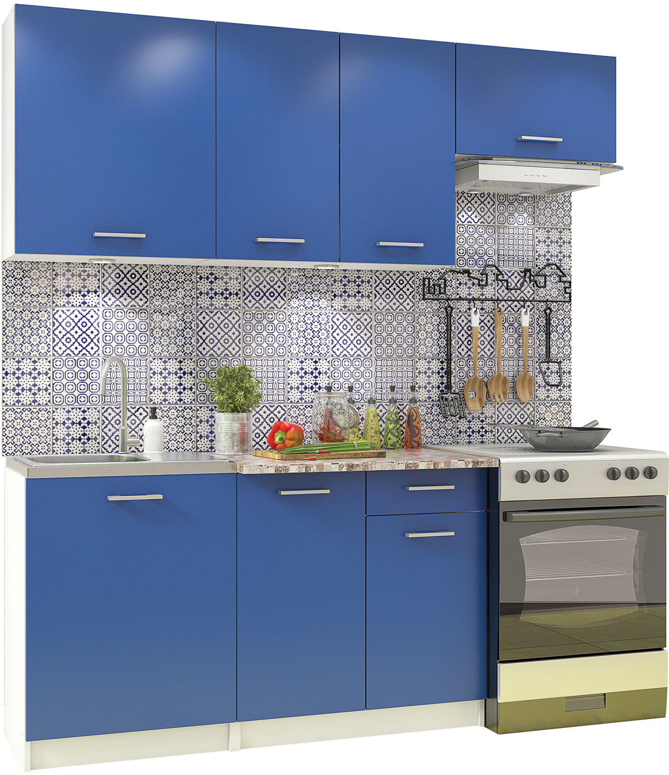 91098483 Кухонный гарнитур 200x215.50x60 см ЛДСП цвет синий Бланка STLM-0483493 BENELI