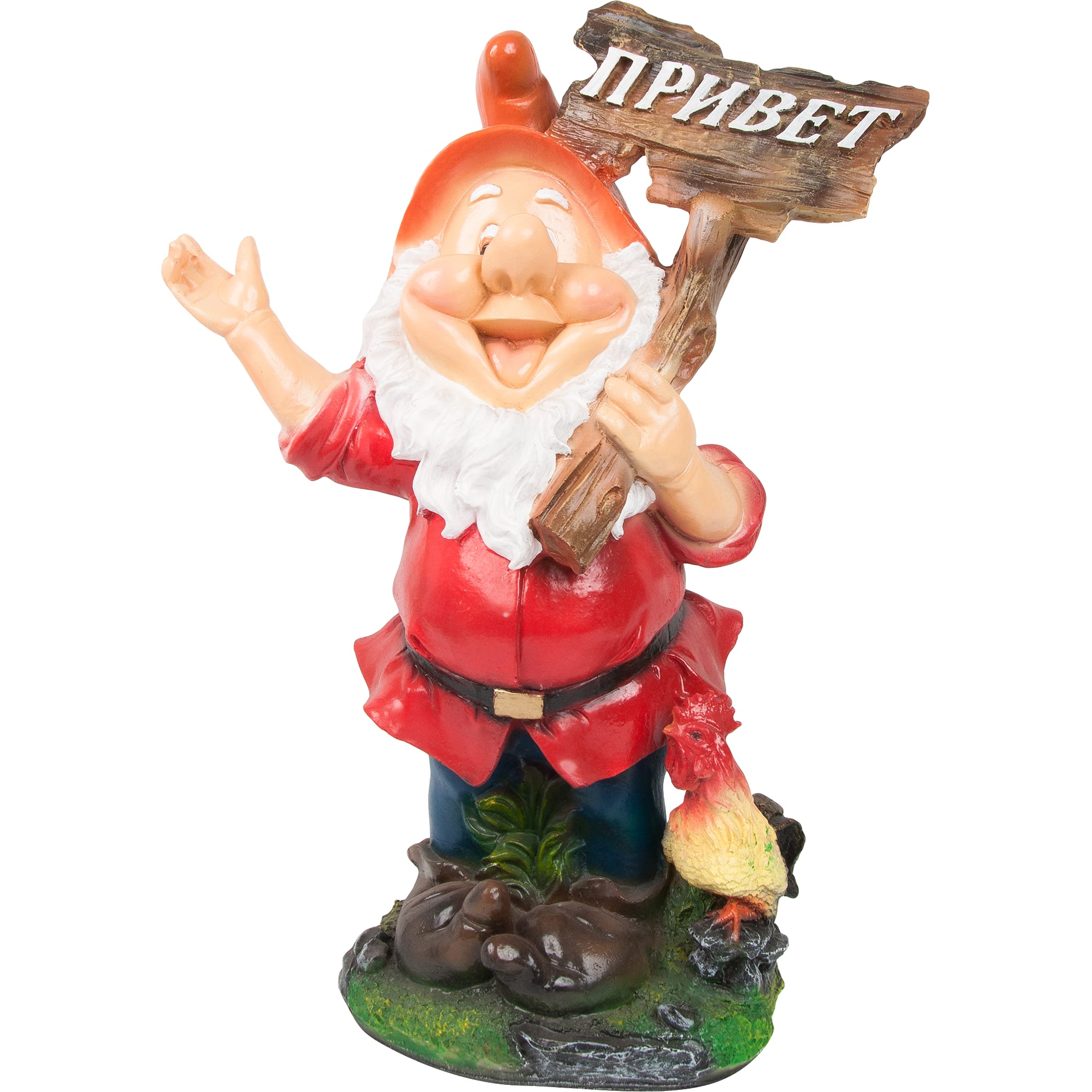 82563161 Фигура садовая Гном с табличкой «Привет» с петухом 61 см Santreyd  - Вид №1
