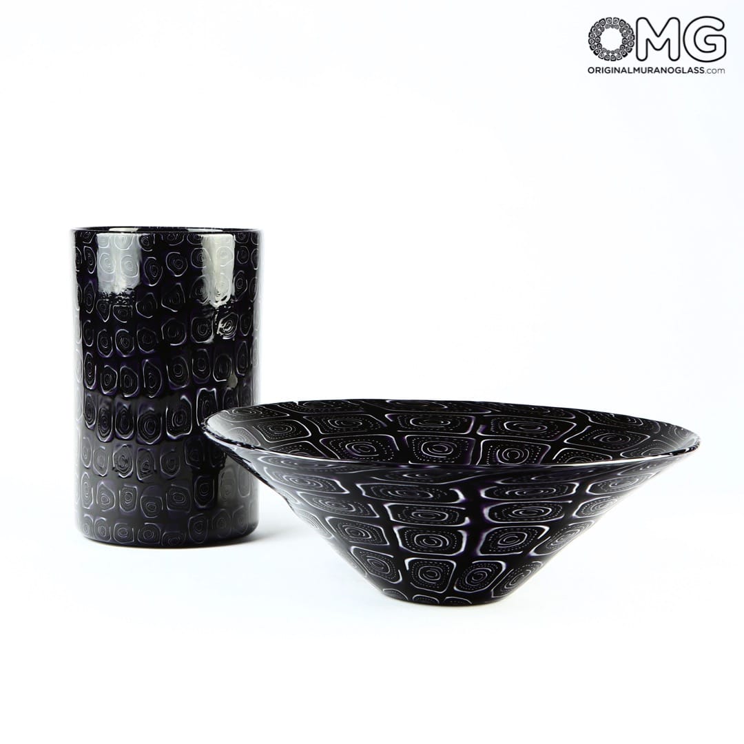 2513 ORIGINALMURANOGLASS Дутая чёрная вазочка - Dalla Valentina - муранское стекло - Original Murano Glass OMG 24 см  - Вид №1