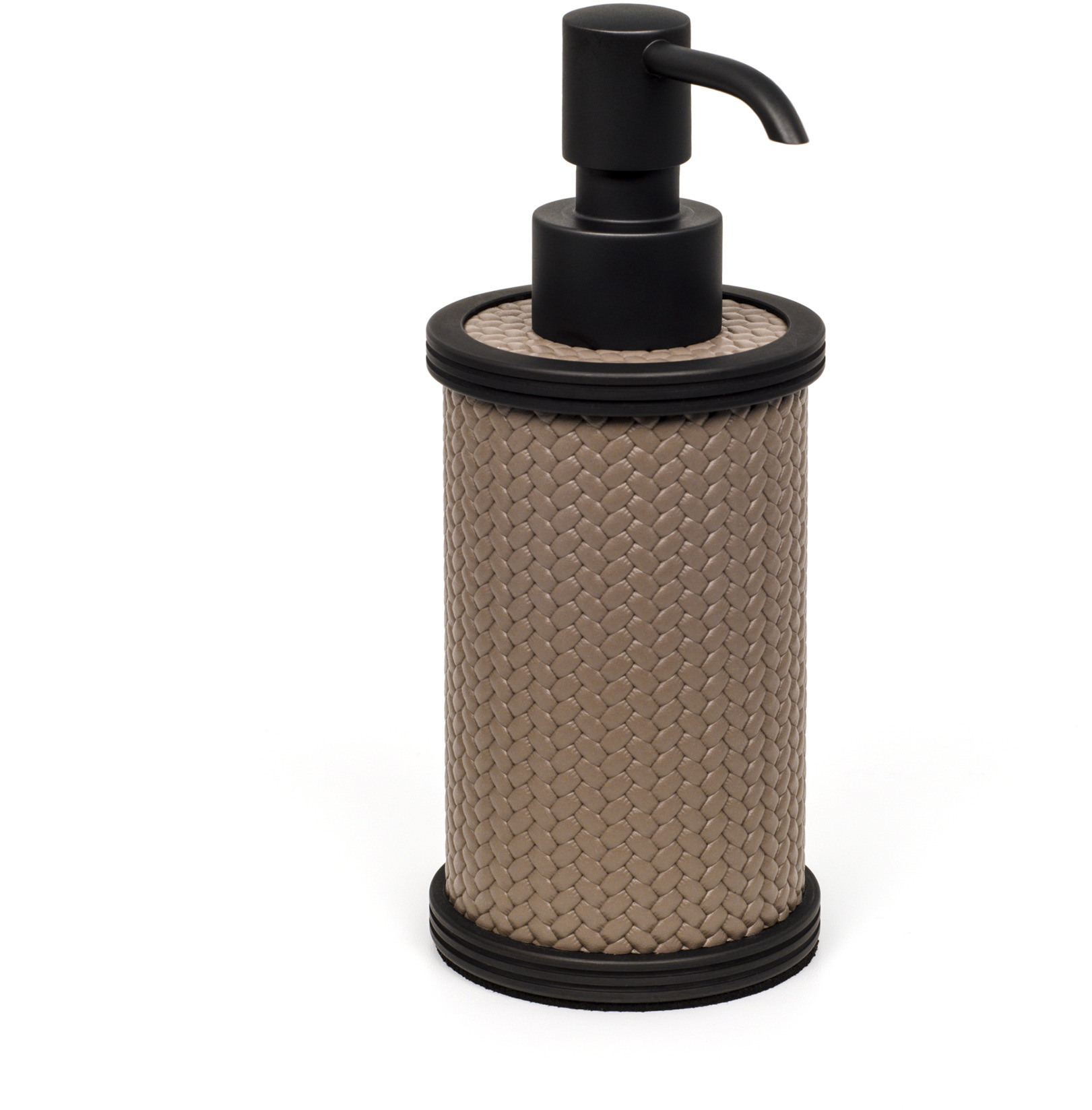Дозатор для мыла Carol - Ø 6,5XH15 см / металлическая отделка_вороненая латунь / зерненая кожа_черный