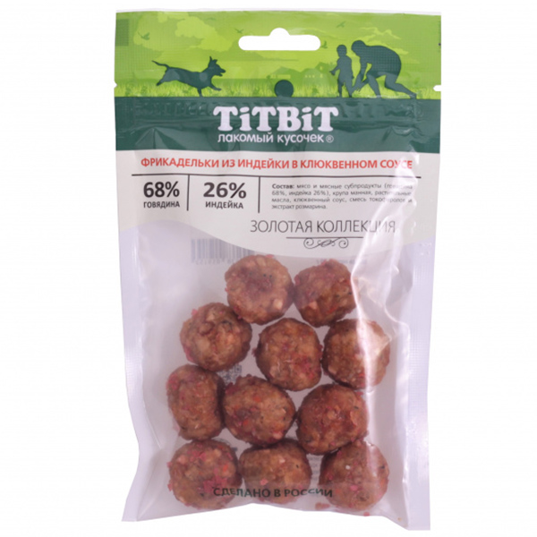 ПР0053565 Лакомство для собак Фрикадельки из индейки в клюквенном соусе (золотая коллекция) 70г TITBIT 