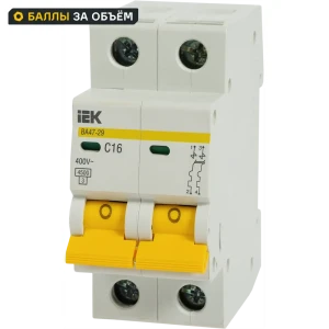 Автоматический выключатель IEK ВА47-29 2P C16 А 4.5 кА 11875259 STLM-2033140