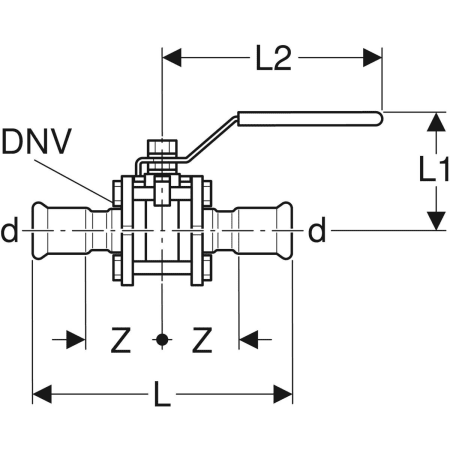 GEBERIT 92109 Шаровой кран Geberit Mapress из нержавеющей стали с рукояткой, с двумя пресс-соединениями  - Вид №2