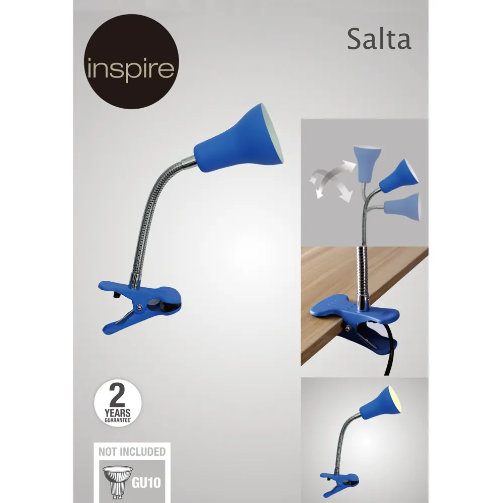 Рабочая лампа настольная Inspire Salta на клипсе, цвет голубой 82551254 STLM-2186047  - Вид №4