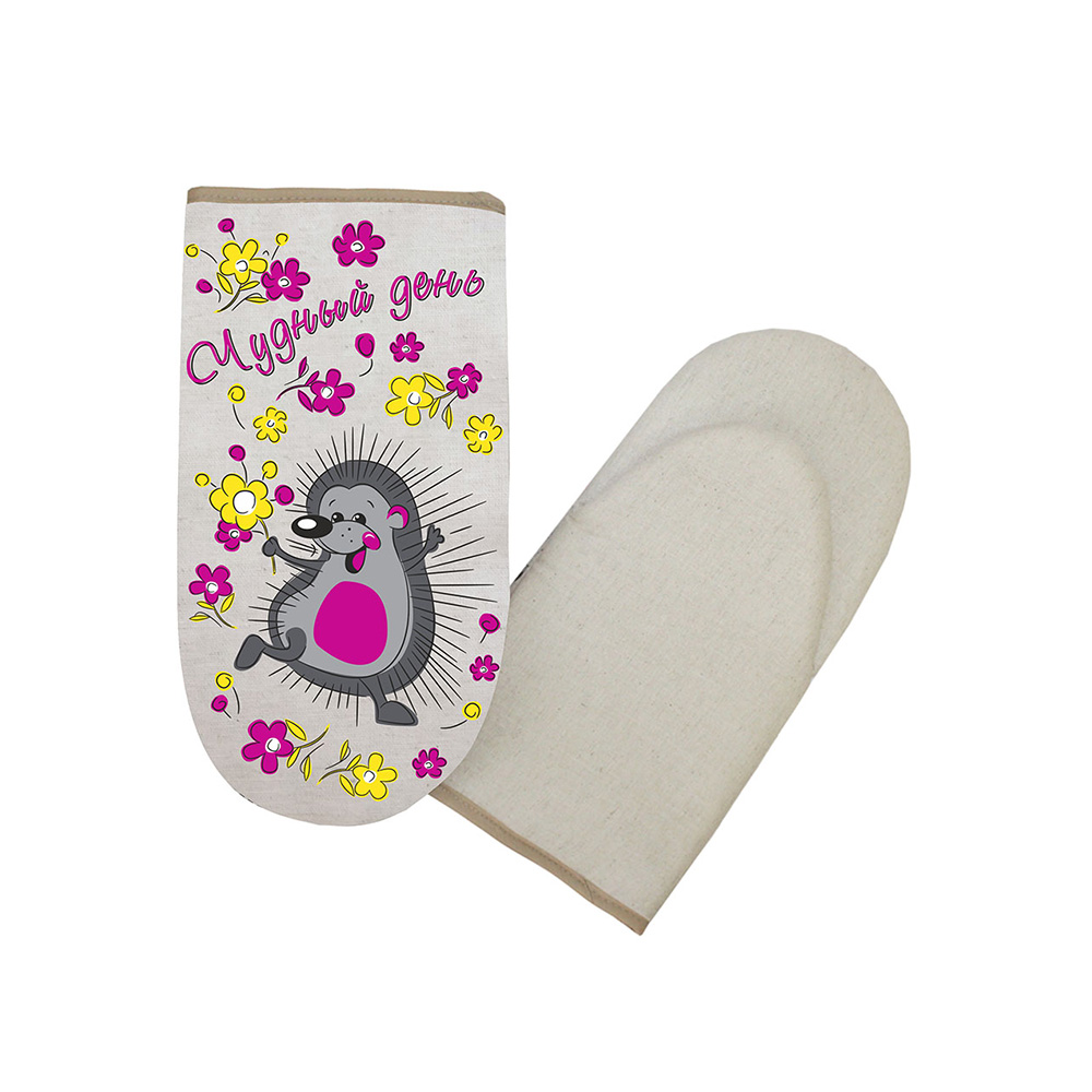 111-Ш Рукавица для духовки полулён шелкография Ёжики УТ-00000883 Гранд-Стиль 