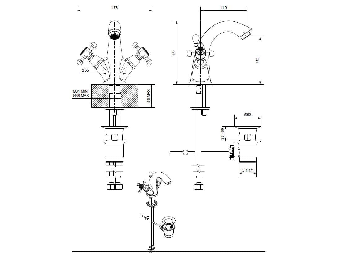 Смеситель для раковины из хромированной латуни Bugnatese Lady ARCH-00117189 - Вид №2