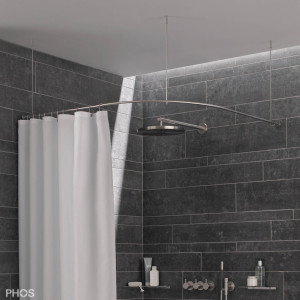 DSB300-900F Стержень для душевой занавески четверть круга с радиусом дуги 30 см, 90 x 90 см для крепления к потолку PHOS