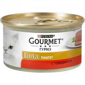 ПР0022473 Корм для кошек Голд Паштет с говядиной, банка 85 г Gourmet