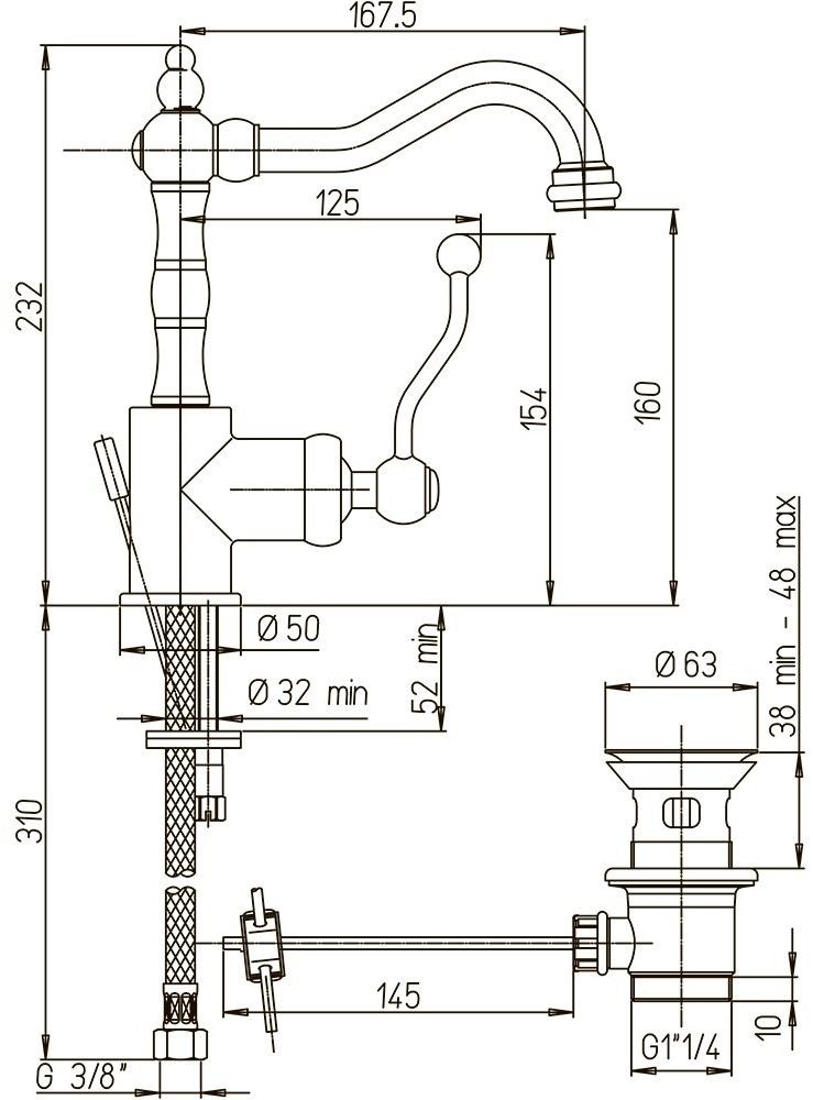Paini Duomo 88CR2502SKM смеситель для раковины с донным клапаном - Вид №3