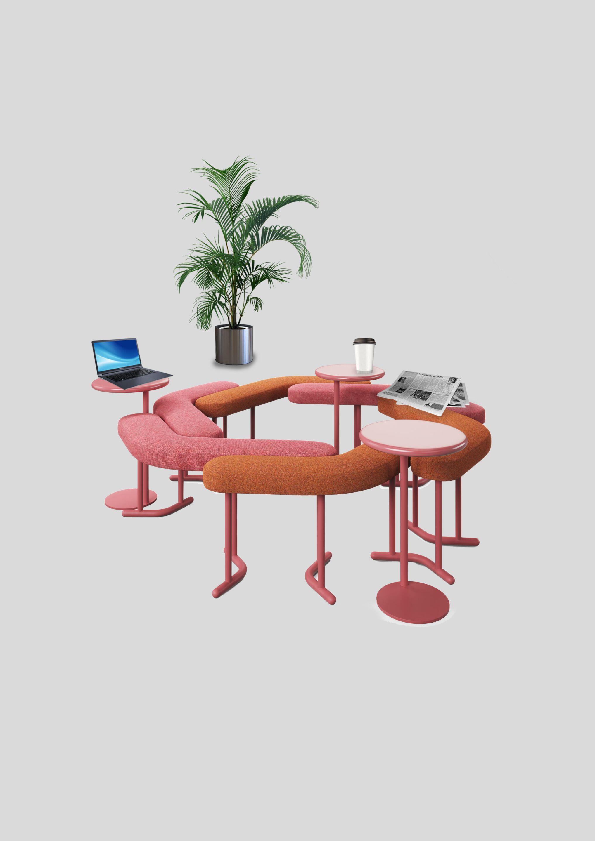 Высокий круглый журнальный столик с металлической трубкой и столешницей из МДФ Adrenalina бисквит ARCH-00033516 - Вид №2