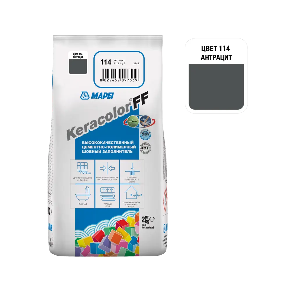 Затирка цементная MAPEI Keracolor FF Антрацит для плитки и мозаики 81981435 STLM-0016526 - Вид №1