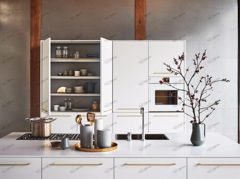 Cesar Лакированная кухня с островом Unit sun-id-1506083