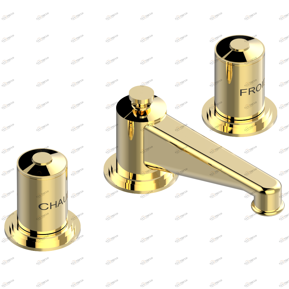 G2T-151M Смеситель устанавливаемый на борту раковины на три отверстия с донным клапаном. Для мрамора Thg-paris Faubourg metal Золото G2T 151M CAT.F