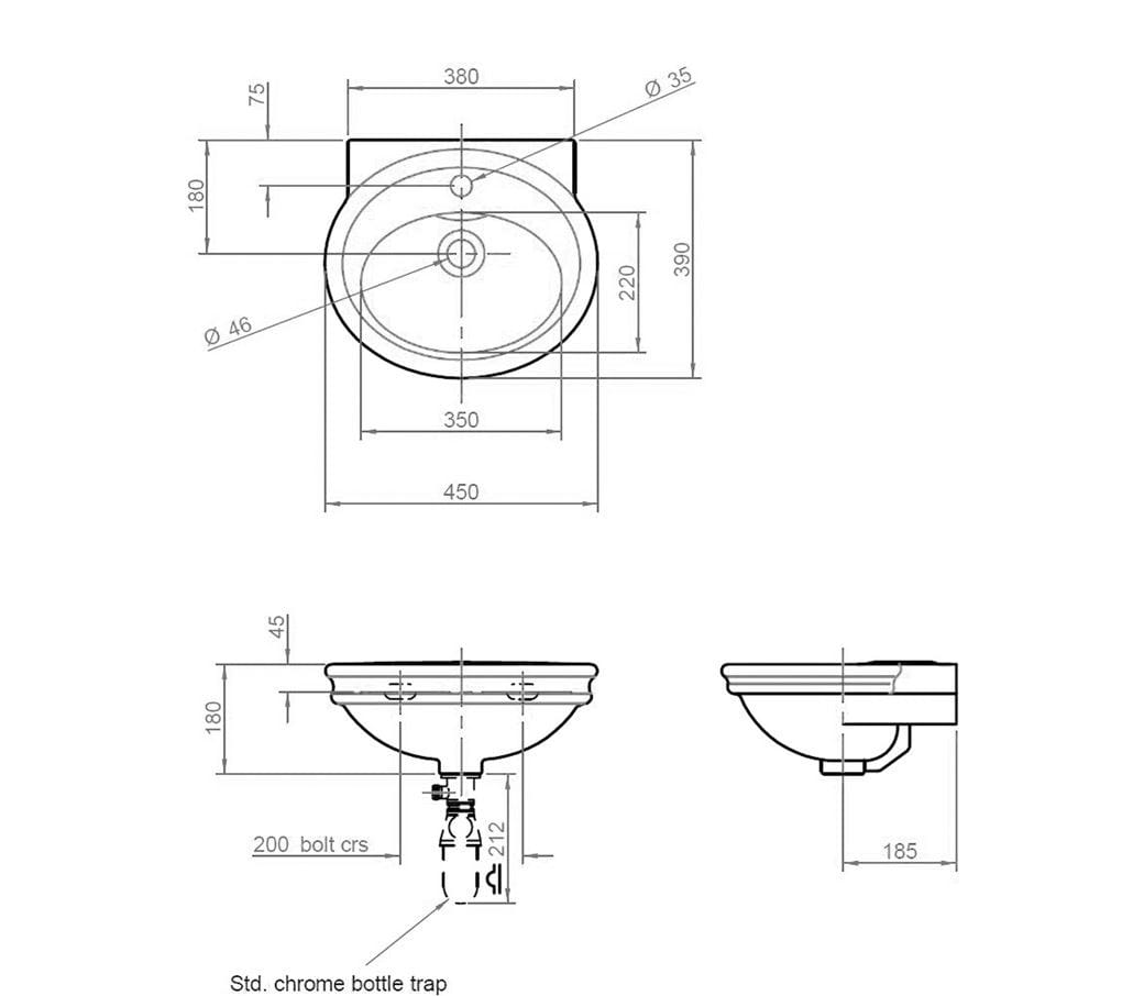 Фарфоровая овальная подвесная раковина Gentry Home Hillingdon ARCH-00043766 - Вид №2