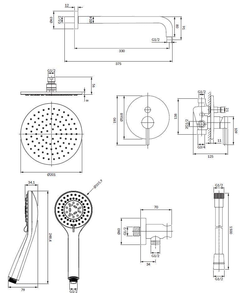 Набор для душа с ручным душем и душем OMNIRES Y ARCH-00145934 - Вид №2