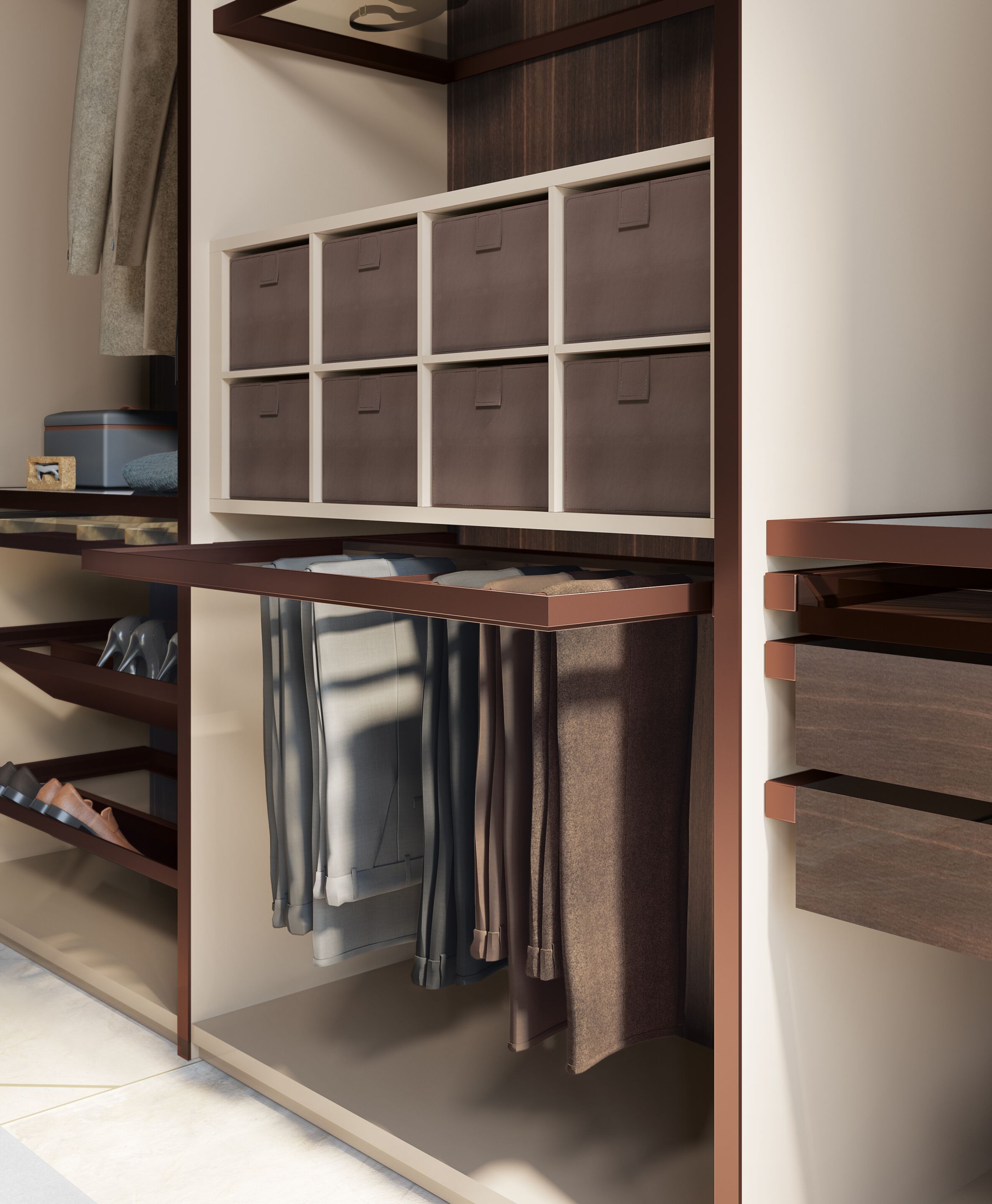 Модульная деревянная и стеклянная гардеробная со встроенным освещением Bizzotto Italia Нара ARCH-00066082 - Вид №7