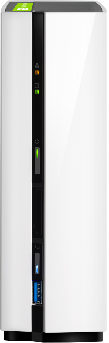 D1 Channel nas, 1-tray w/o hdd. dual-core arm 1.1 ghz, 1 gb ram. 1 x gigabit lan, 1 x usb 3.0 (front), 1 x usb 2.0 (rear) QNAP Santreyd 