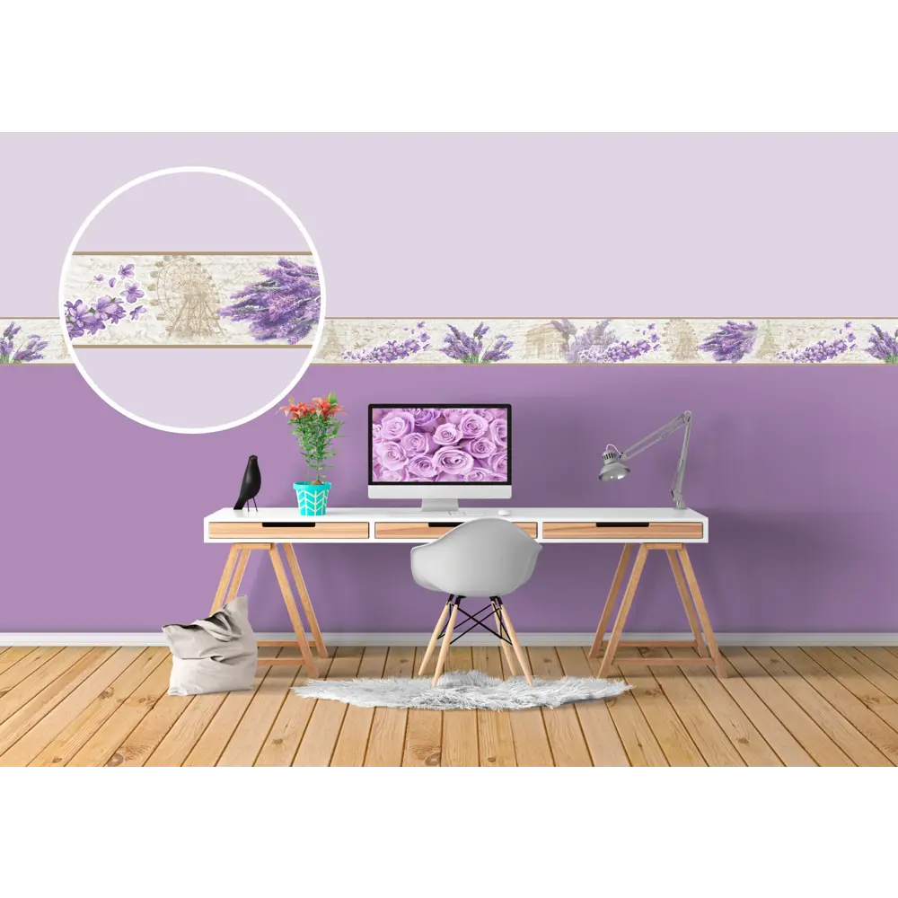 Бордюр бумажный «Симфония» Б-052 0.1x14 м, цветы, цвет бежевый/лавандовый STLM-2127027 - Вид №3