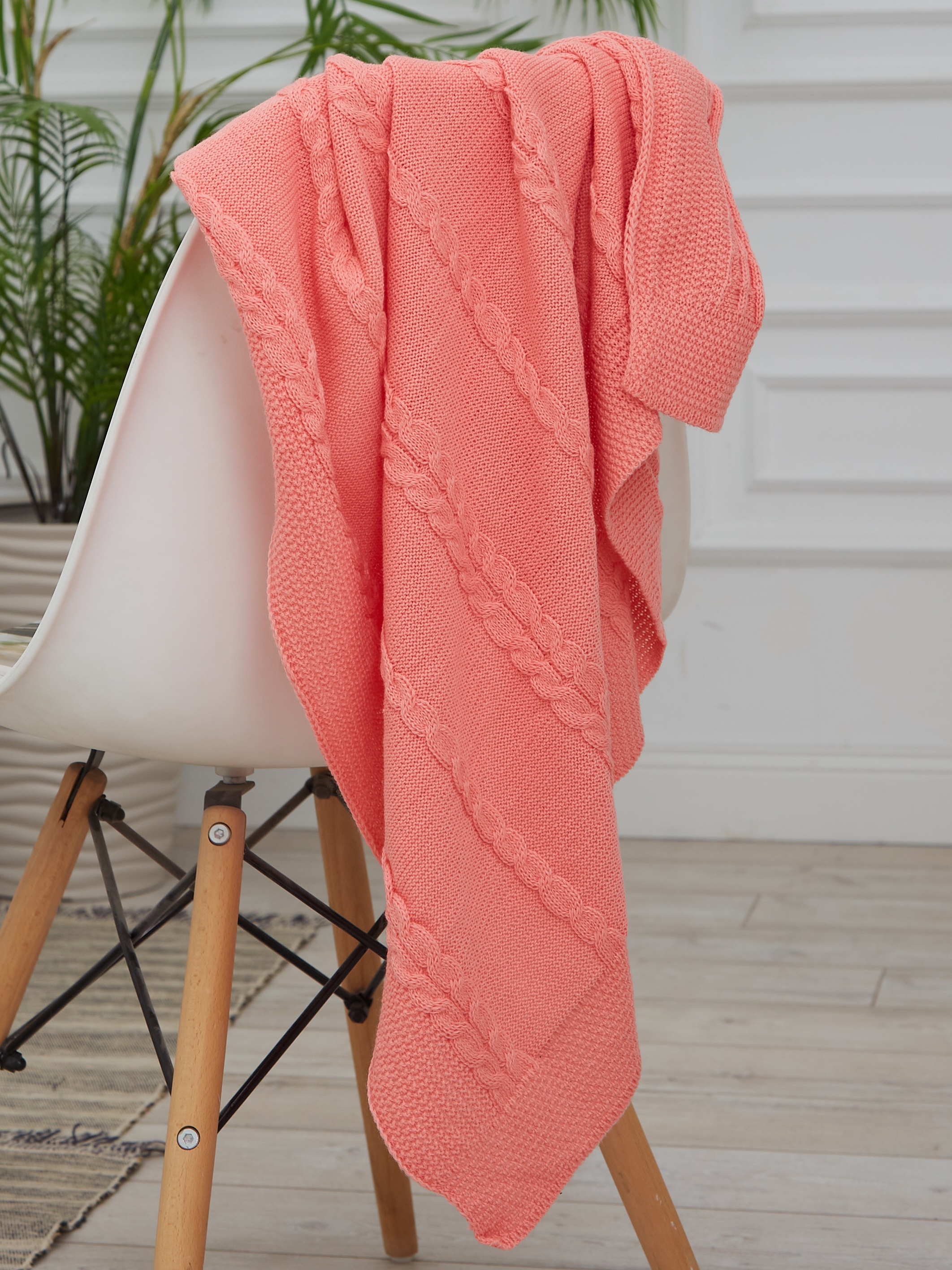 98259945 Плед Коса/теплроз, 160x90 см, трикотаж, цвет розовый STLM-0610050 ALMAFORHOME