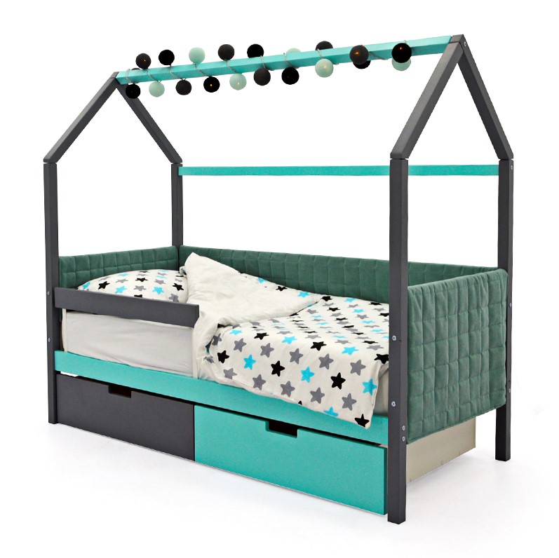 Детская кровать-домик мягкая графит-мятная Svogen БЕЛЬМАРКО  00-3873190 Серый Santreyd  - Вид №5