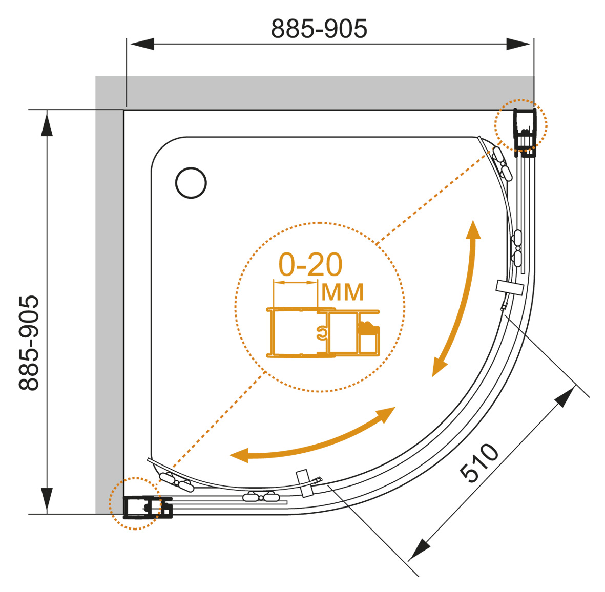 Душевой уголок CEZARES MOMENTO-R-2-90-C-Cr  - Вид №4