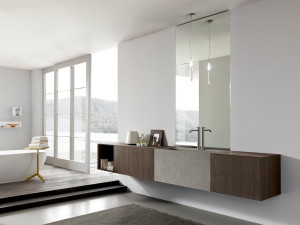 Подвесной умывальник из дуба и камня piasentina