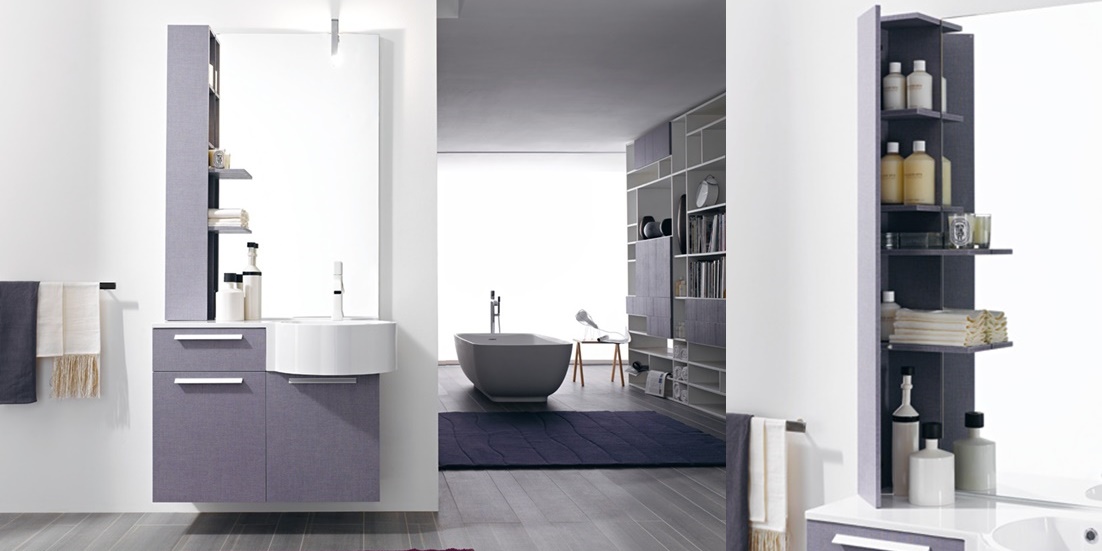 Комбинация ванной комнаты FLY110 в отделке ORION Mineralmarmo / Denim Lilla MILLDUE FLY - Вид №1