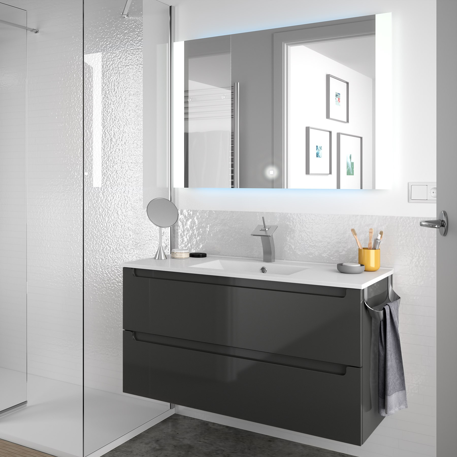 26682 SALGAR Мебель под умывальник MONTERREY 1000 2 металлических ящика GLOSS GREY 997 x 540 x 450 мм Глянцевый серый 