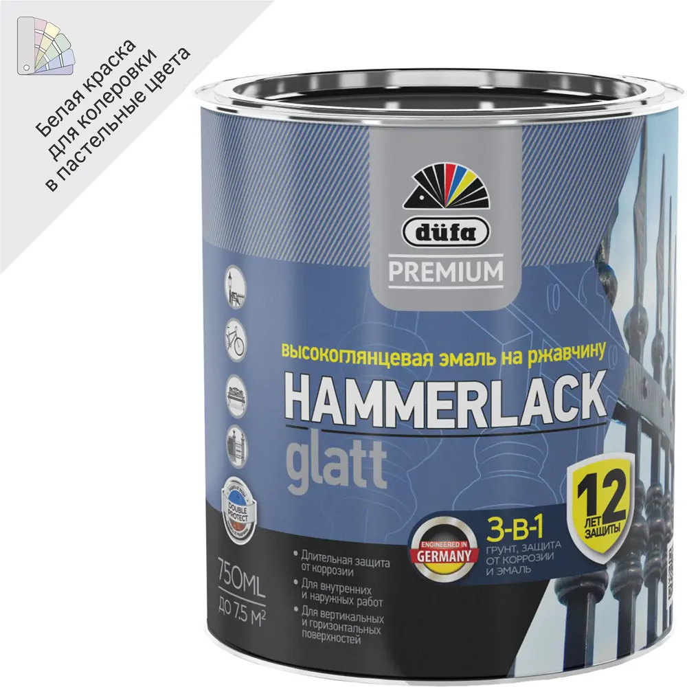 88234347 Эмаль по ржавчине Dufa Hammerlack гладкая цвет белый 0.75 л STLM-0077000
