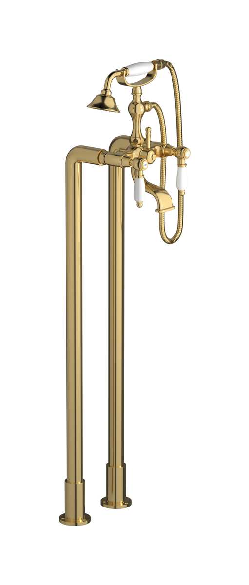 Напольный смеситель для ванны с 2 колоннами и душевым гарнитуром. WE ARE IB hl700os_2 Brushed Gold Hermes