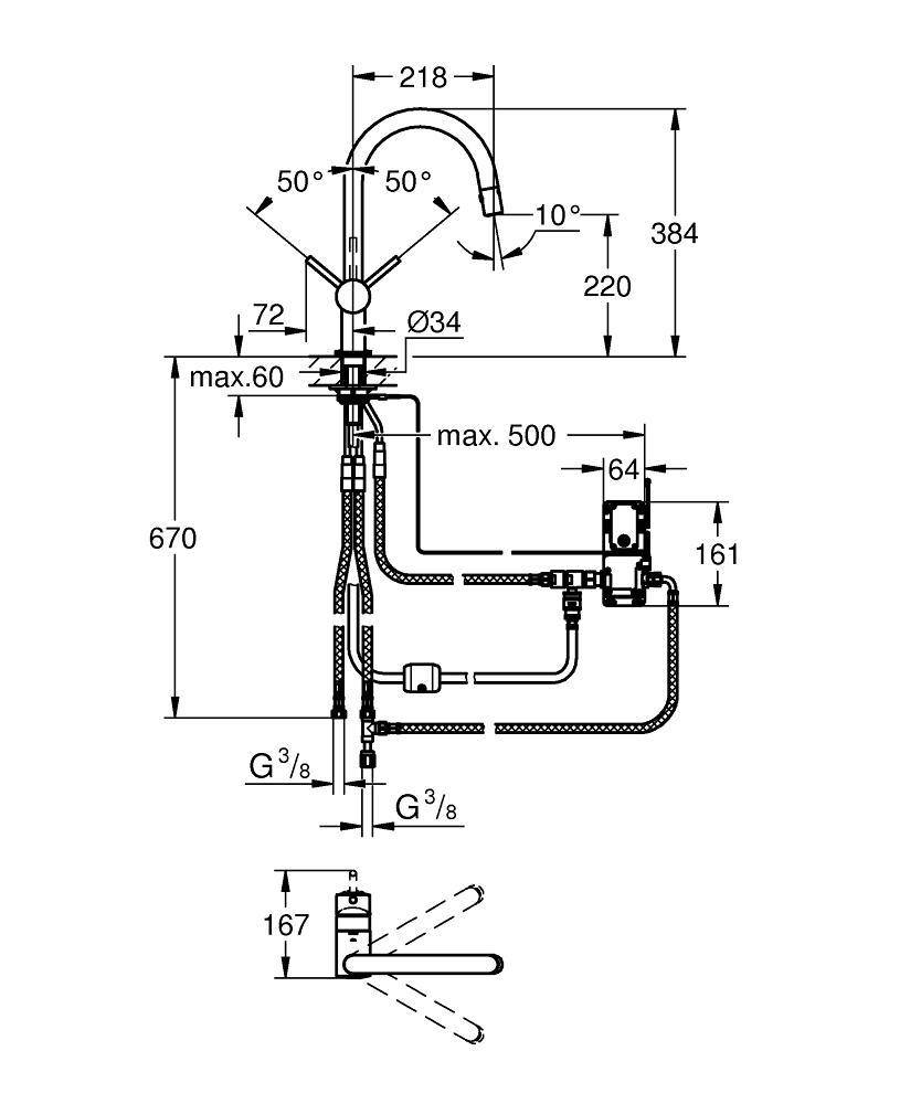 31358DC0 Смеситель сенсорный для кухни Grohe Minta суперсталь - Вид №1