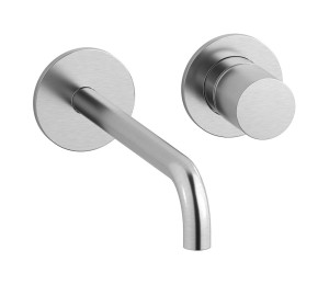 Встроенный в стену смеситель для раковины на 2 отверстия с длинным изливом в комплекте с донным клапаном WE ARE IB rr407ss Brushed Nickel Brera