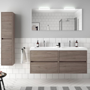 85094 SALGAR Комплект мебели для ванной NOJA 1400 ETERNITY OAK + Раковина + Зеркало + Свет Робл Вечность