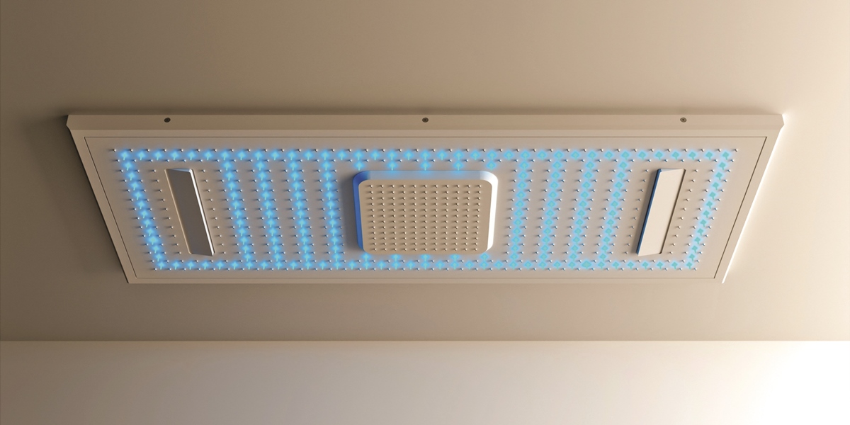 Moma Design Душевая лейка с доп.опциями Luce- Fibre SQUARE 1000 RAIN SHOWER белая Shower Wall SQSH07100OPTIONALLUCEFIBRE - Вид №1