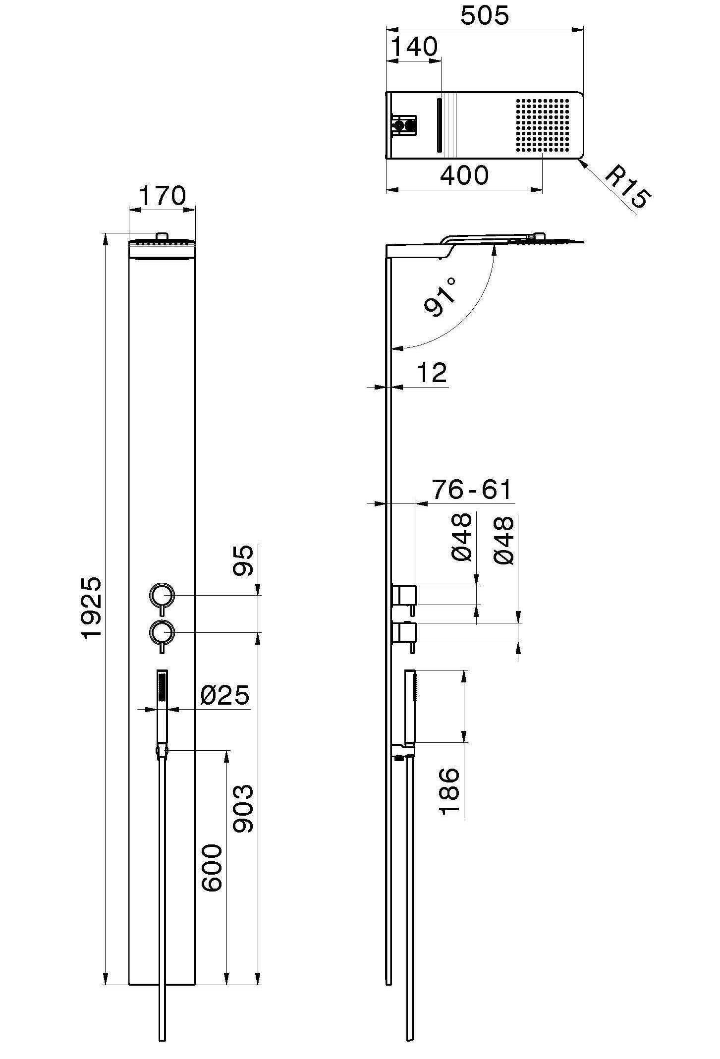 Стальная термостатическая душевая колонна с ручным душем Newform душевые колонны ARCH-00068288 - Вид №2