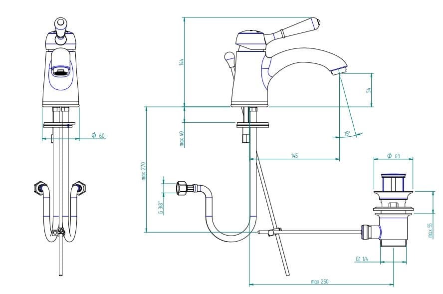 Однорычажный смеситель для раковины с одним отверстием Zazzeri 900 ARCH-00103014 - Вид №2