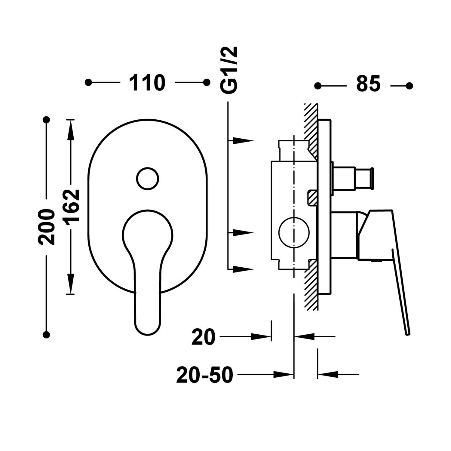 Базовый 2-ходовой смеситель для ванны и душа с одной ручкой-21518001 TRES Base - Вид №1