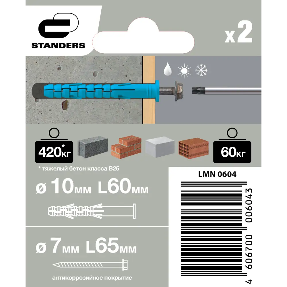 Дюбель фасадный с шурупом Standers 10х60 мм, 2 шт STLM-2171380 - Вид №4