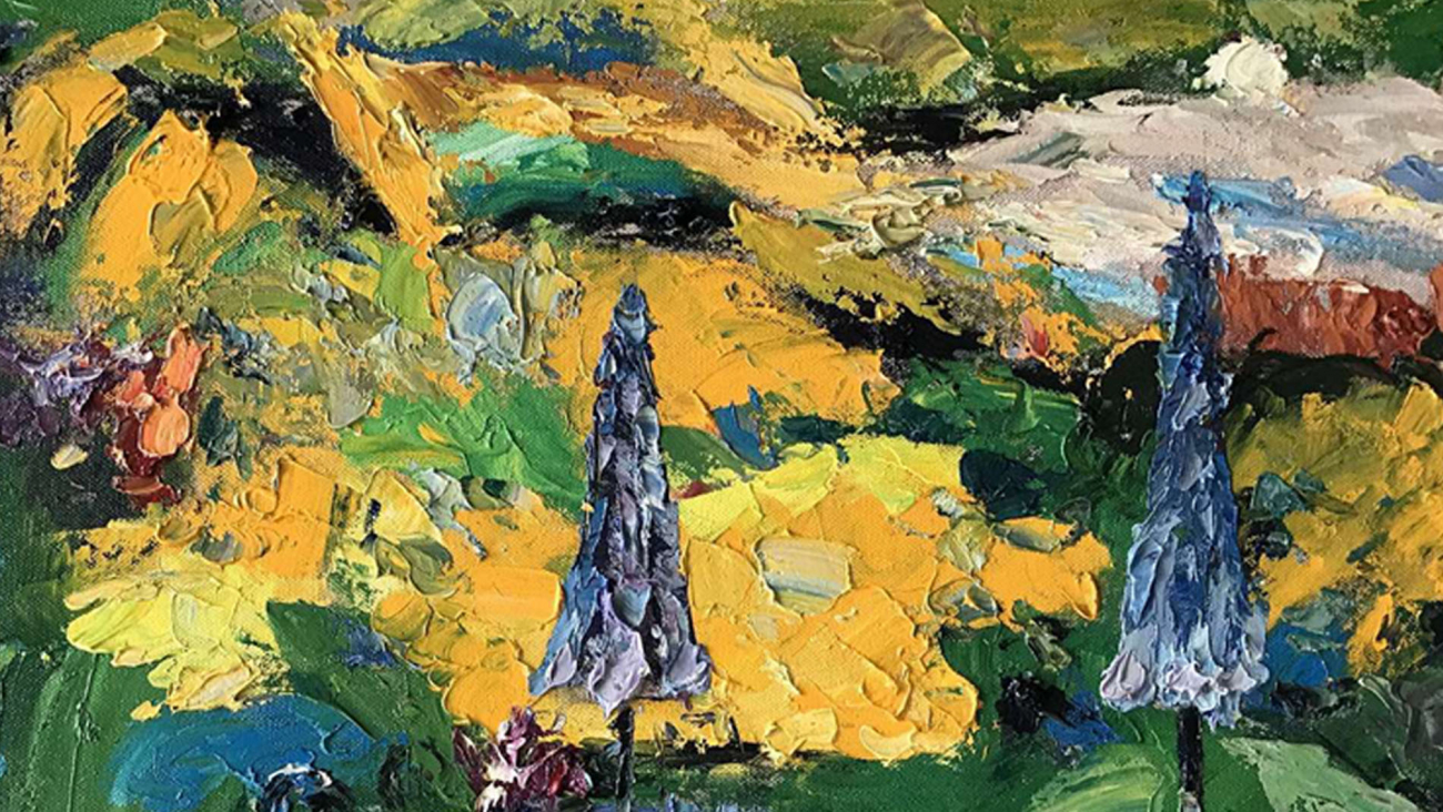 Картина на холсте 100х100 см "Усадьба - 2" EVENHOME КАРТИНЫ МАСЛОМ 129906 Голубой;желтый;зеленый  - Вид №2