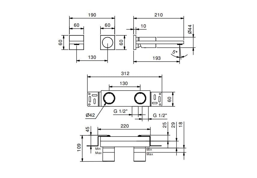 Настенный смеситель для раковины Fantini Rubinetti Милан ARCH-00049776 - Вид №2