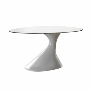 Обеденный стол стеклянный овальный с белой ножкой 160х110 см Hush ESF FASHION 044021 Белый