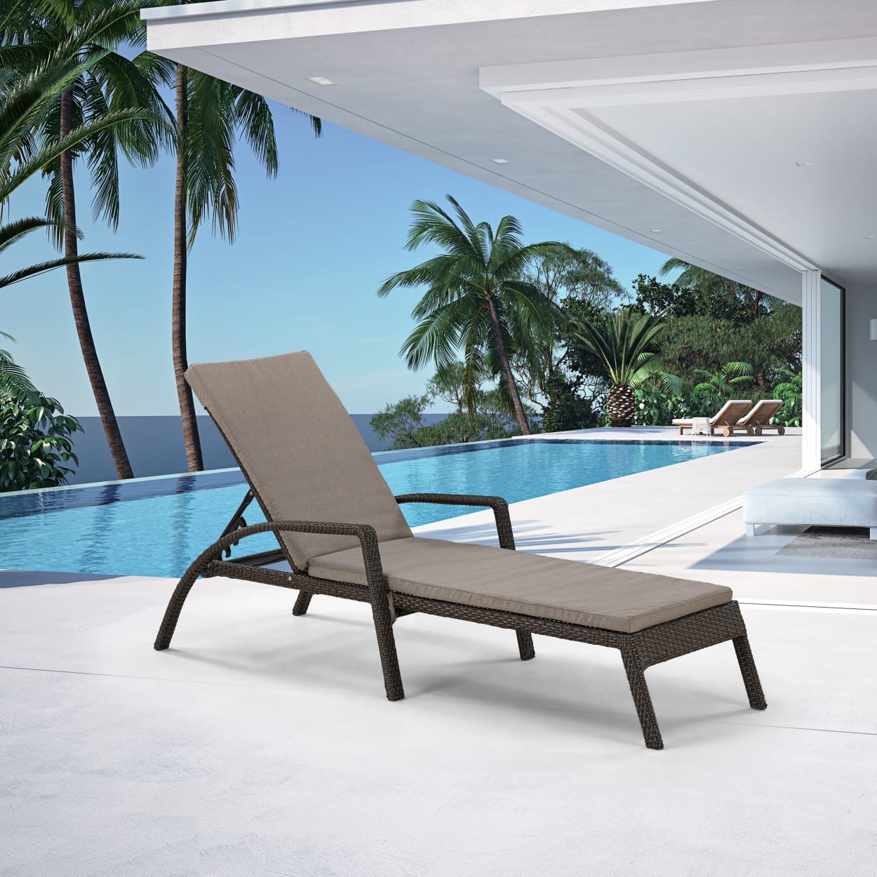 A30A2-W53 Brown Шезлонг-лежак плетеный с матрасом Afina 