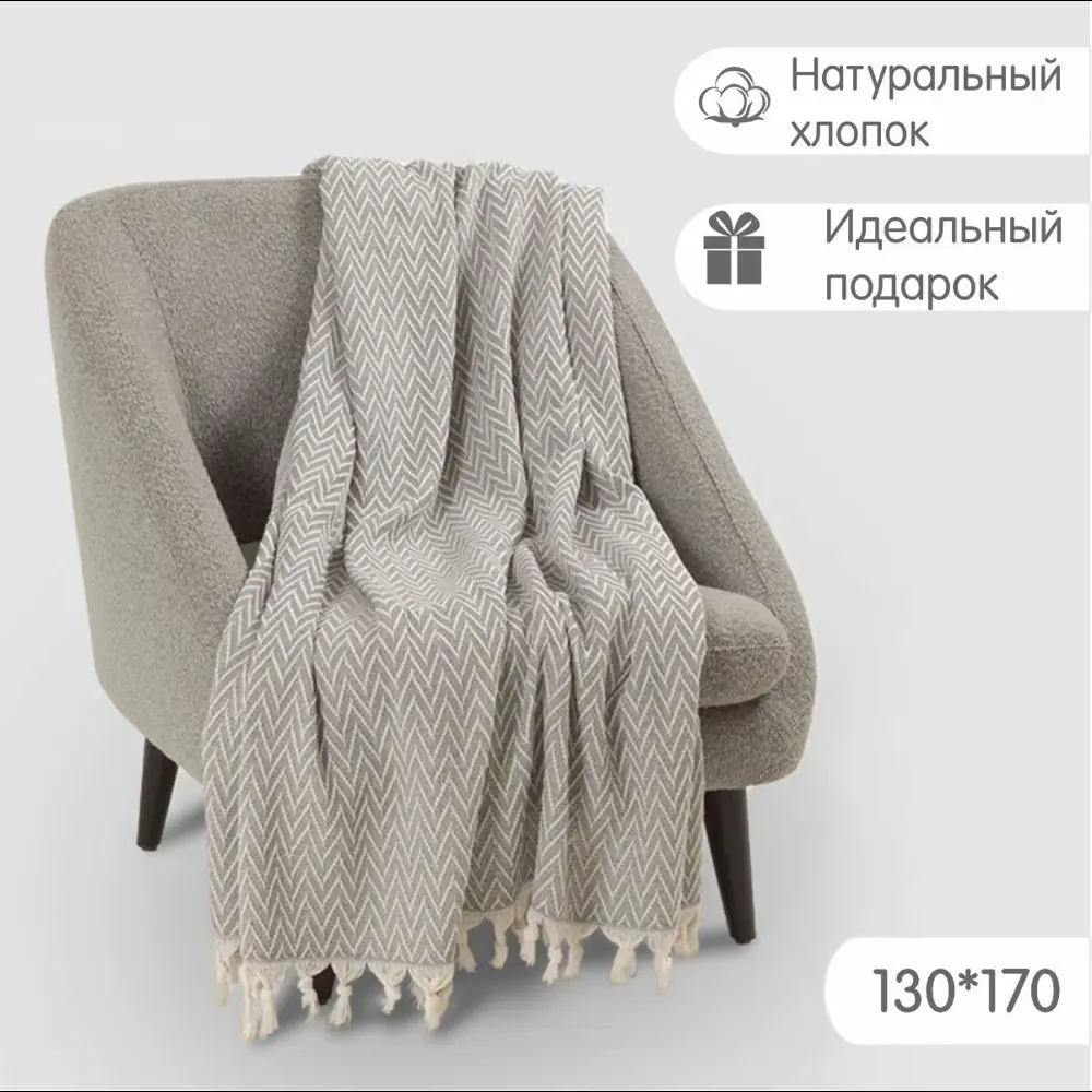 91725778 Плед Огого обстановочка! Teresa TeresaGrey130 170x130 см трикотаж цвет серый STLM-1051892