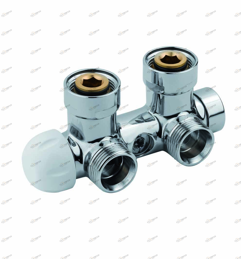 Carlo Poletti V37300H Клапан термостатический угловой одно/двухтрубный с бай-пасс, с подключением медной или пластиковой трубы. Межосевое расстояние 50 мм 