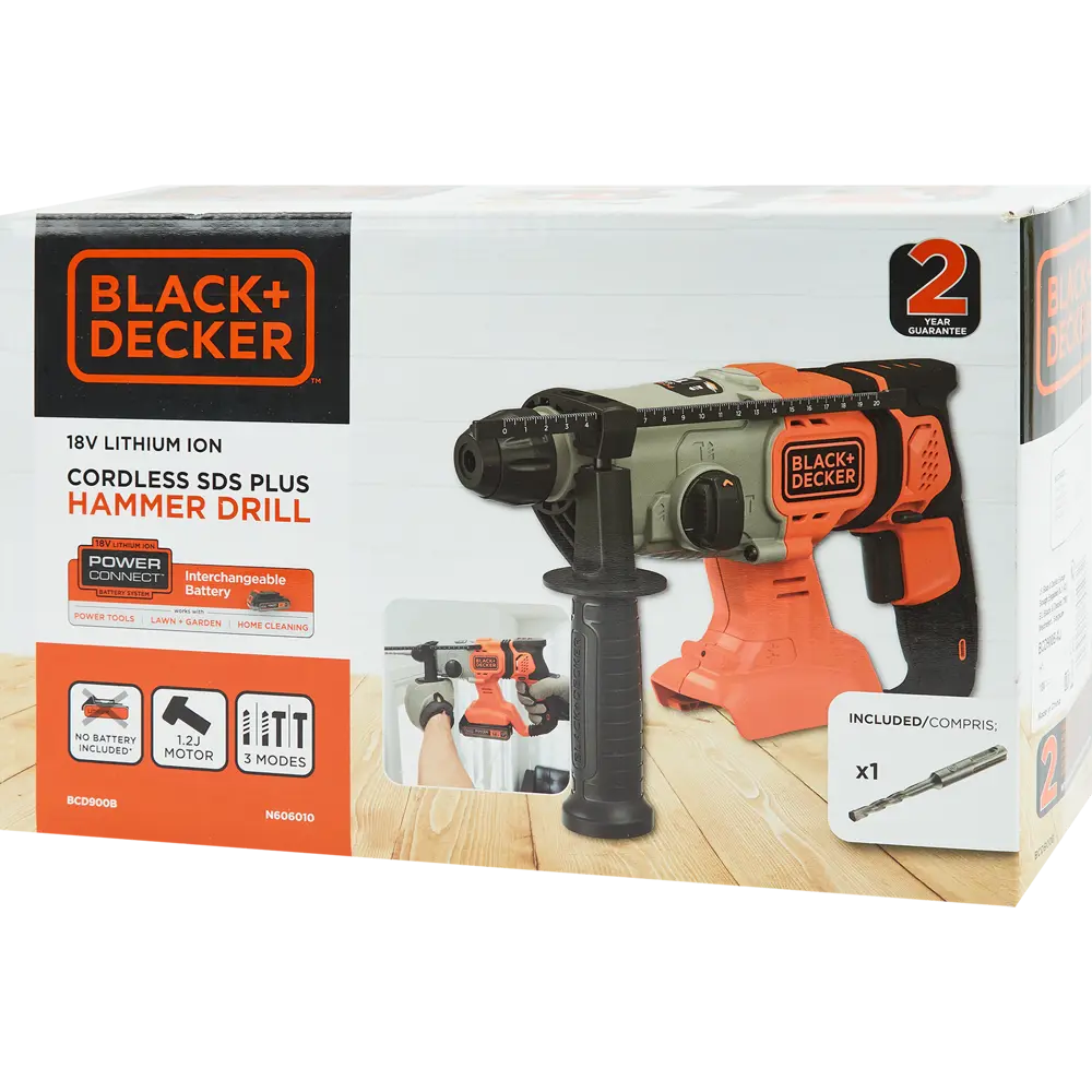 Перфоратор аккумуляторный SDS-plus Black&Decker BCD900B-XJ, 18 В, 1.2 Дж, без АКБ и ЗУ BLACK + DECKER STLM-2166100 - Вид №5
