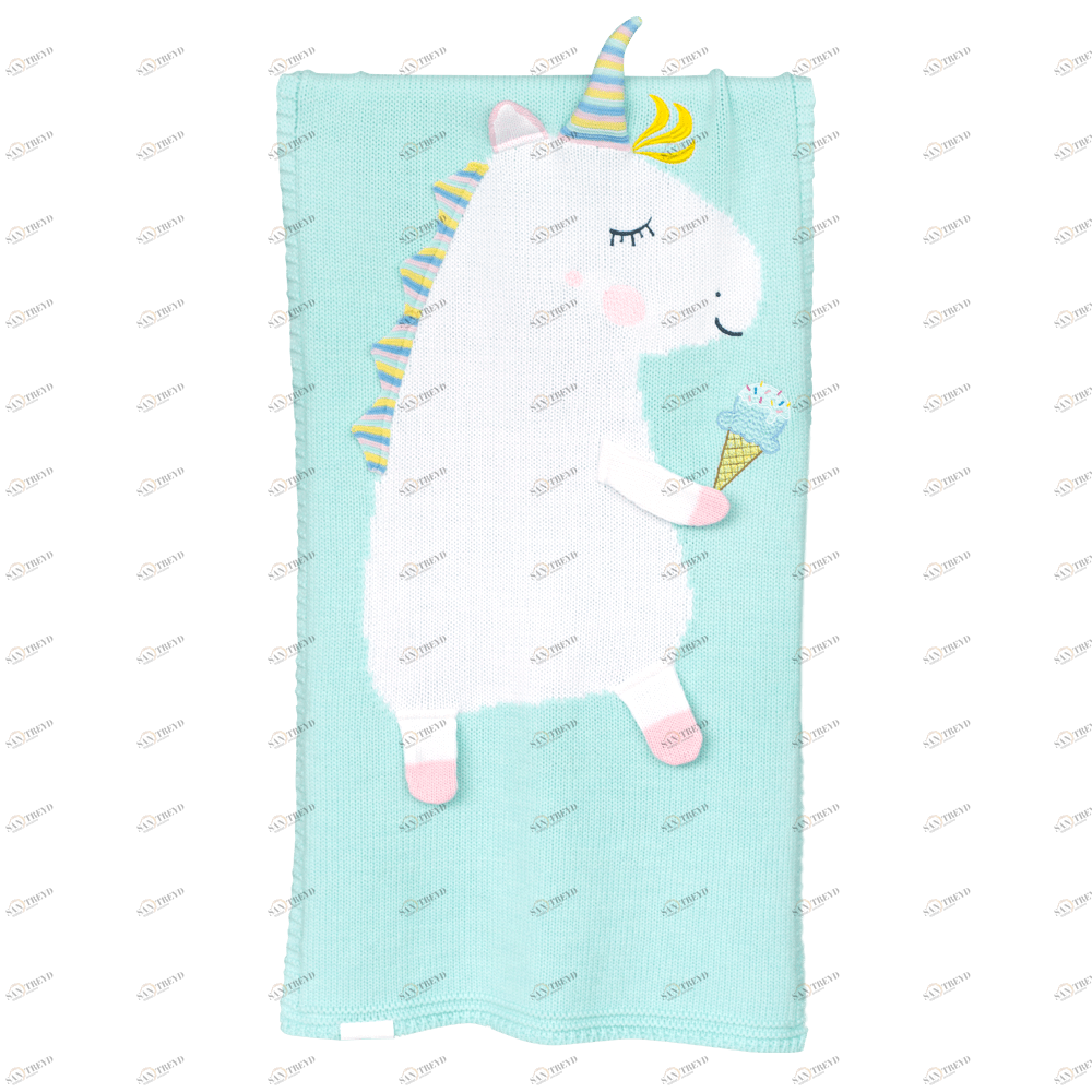 Плед ЕДИНОРОГ 60*120 св.бирюза+белый APERO ДИЗАЙНЕРСКИЕ, ЕДИНОРОГ, ЖИВОТНЫЕ 134604 Голубой 