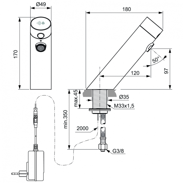 A7557AA Электронный излив для раковины, без смешивания Ideal Standard SENSORFLOW NEW  - Вид №4